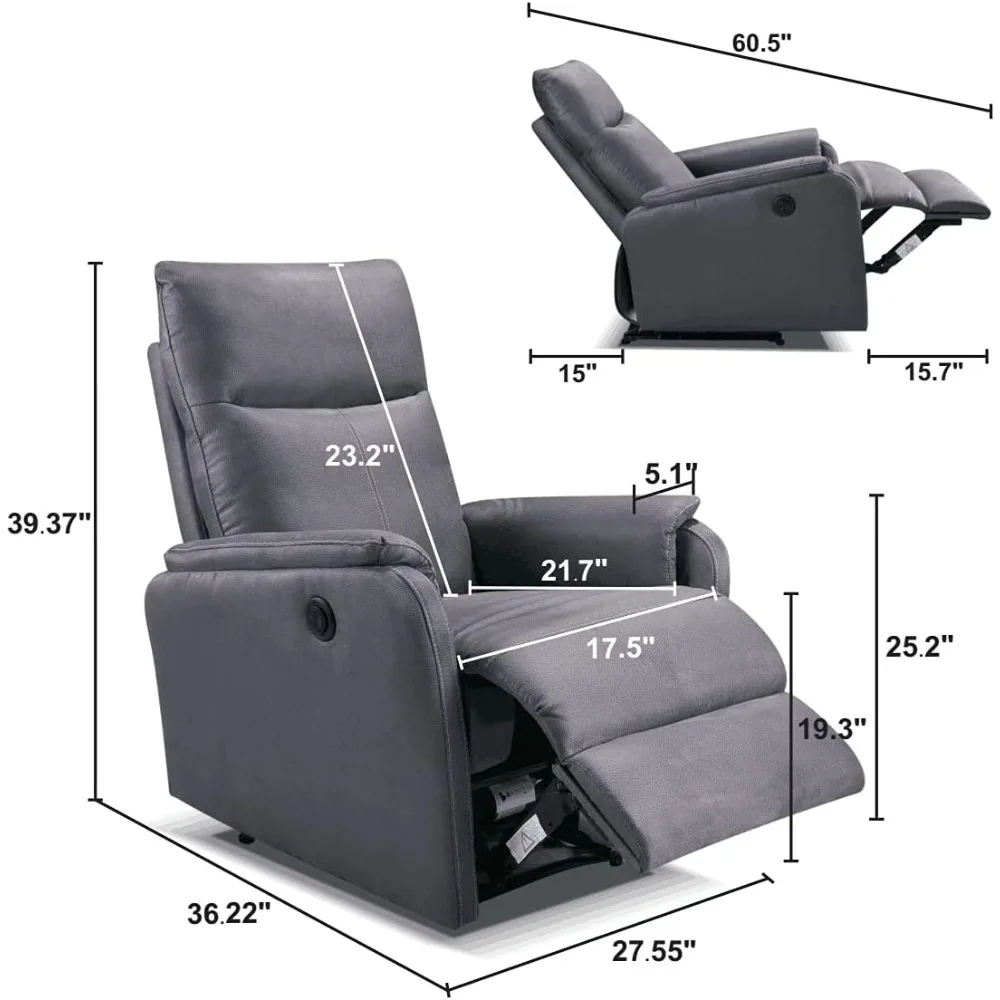 Electric Power Recliner Chair with USB Port,Fabric Ergonomic Lounge Single Sofa Seat Chair,Seating  35.4