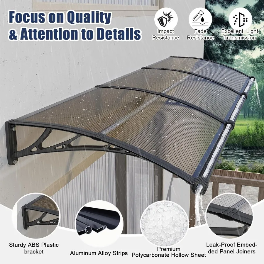 40x120in Door Awning with Gutter Weatherproof PC Canopy for Outside