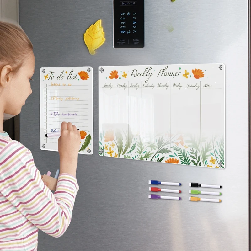 Magnetic Acrylic Weekly Planner Calendar Memo Board For Refrigerator - Erasable Writing
