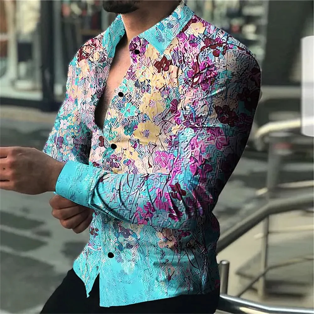 قميص رجالي جديد غير رسمي مطبوع ثلاثي الأبعاد لعام 2025 مناسب للارتداء اليومي، قميص بلون سادة بياقة ربيعية وأكمام طويلة وأزرار 13 يُباع #5