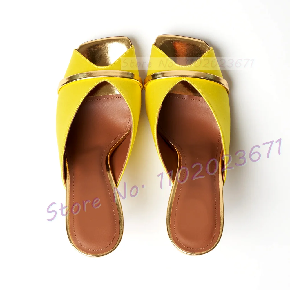 Fuchsia Peep Toe Heeled Mules Woman Metallic Toe Strap Shallow Satin High Heels Shoes Sexy Ladies Casual New Summer Slippers