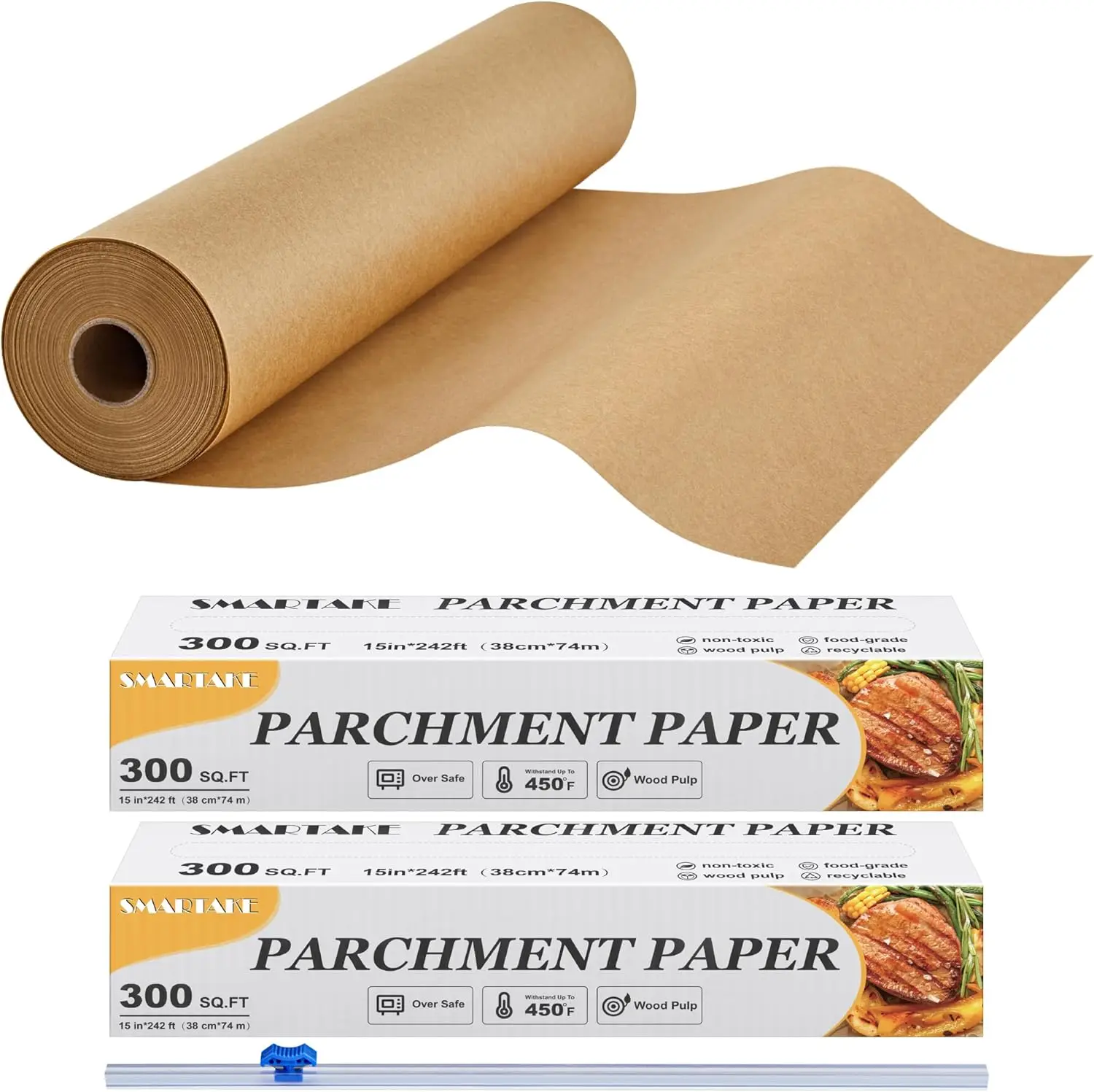 

x 242 фута, 600 кв. футов, антипригарные листы бумаги для выпечки с выдвижным резаком, сверхпрочные, удлиненные, для выпечки на кухне, для приготовления пищи, гриль