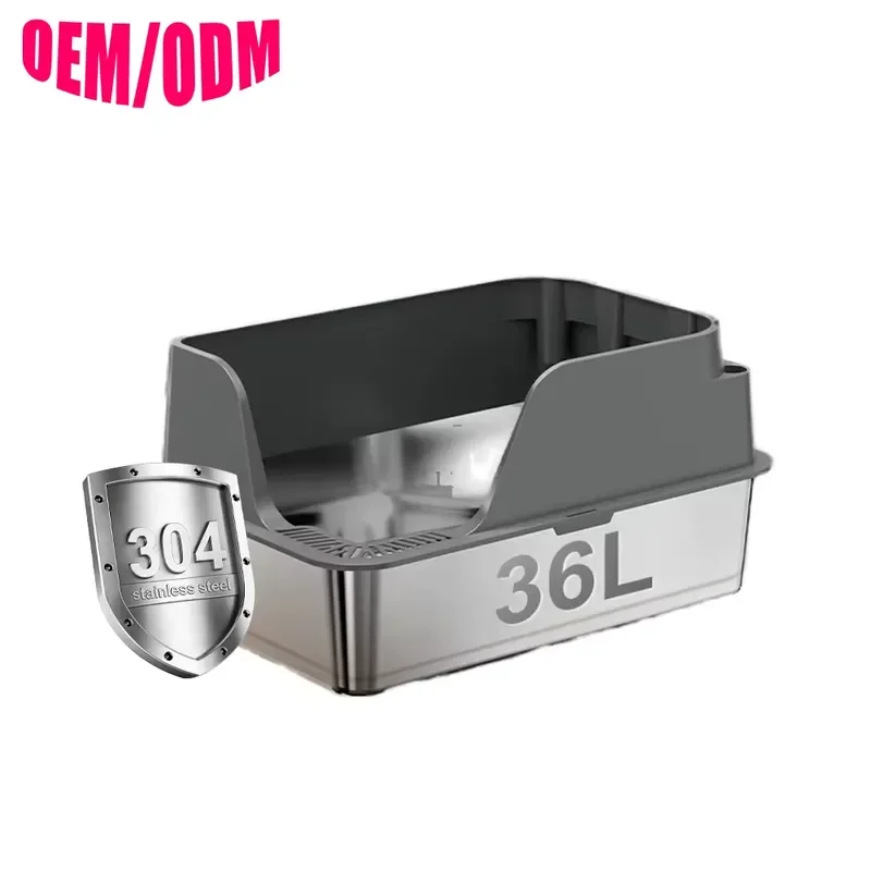 Modern Large Cat Box Semi-Enclosed Open Design Easy Cleaning Splash-Proof Stainless Steel 80L Automatic Cleaning
