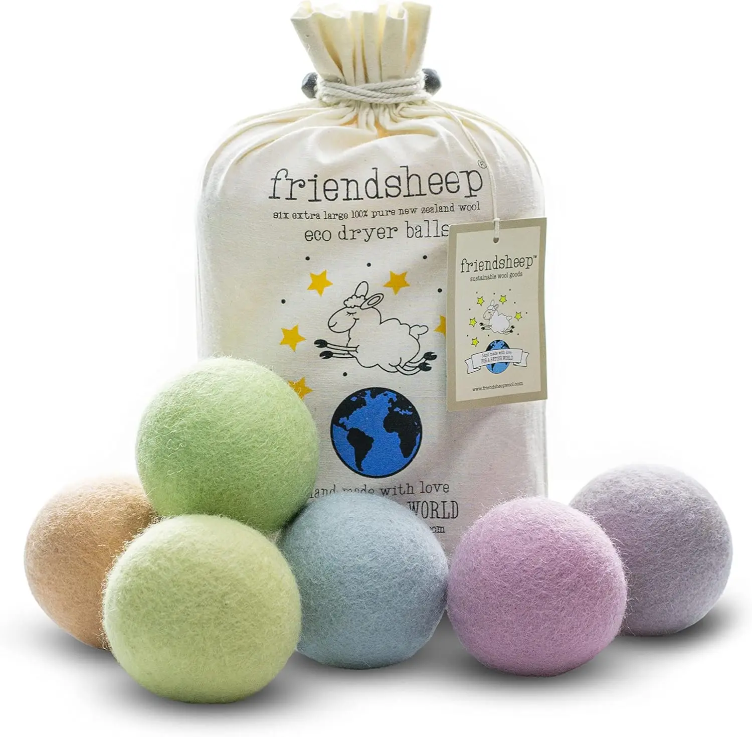 

Organic Wool Dryer Balls, Reusable Fabric Softener for Laundry, Eco-Friendly & Hypoallergenic (6 Pack)