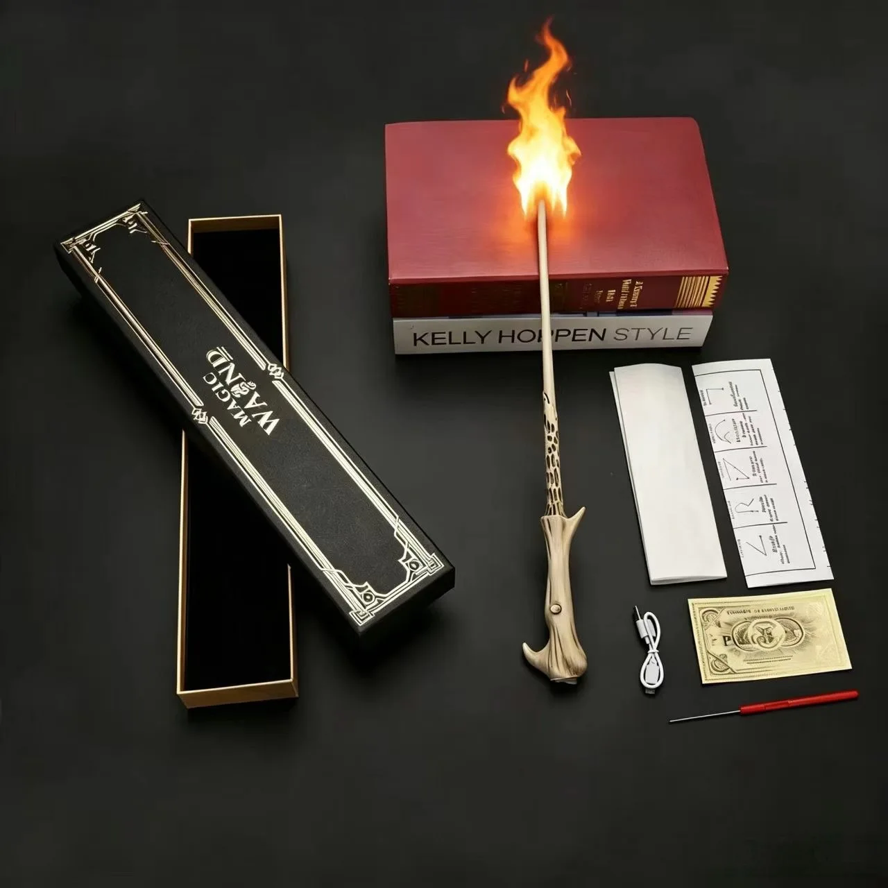 Harry Potter fire wand USB rechargeable flame wand with gift box Hogwarts tickets brochures magic props Cosplay collection gifts view 5