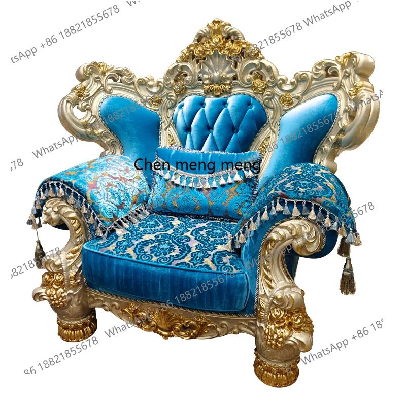 European fabric sofa combination luxury French living room large villa solid wood carving flower high-end sofa