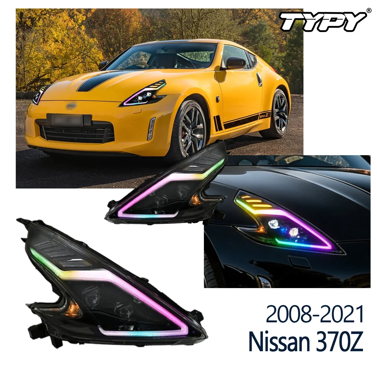 

Светодиодные линзы TYPY для фар Nissan 370Z (2008-2021) с дневными ходовыми огнями и последовательными RGB-поворотниками