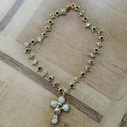 white pearl cross pendant chain necklace