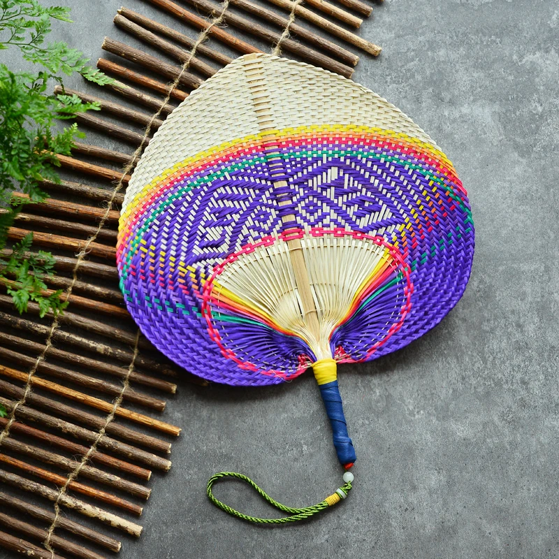 

Fan vintage pu fan palm leaf handwoven edging edging retro nostalgic hand crank big pu fan dance