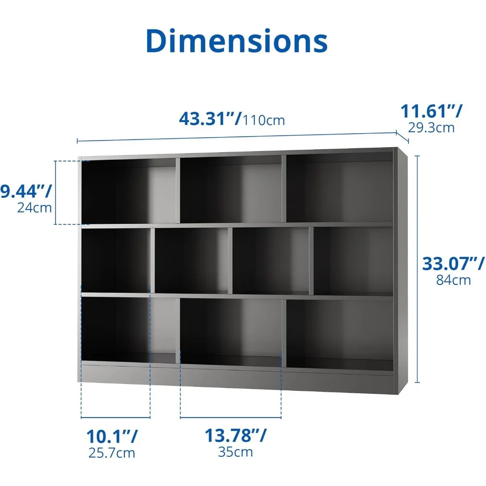 Black Bookshelf, 3-Tier Open Shelf Bookcase, 10 Cube Storage Organizer with Anti-Tilt Device