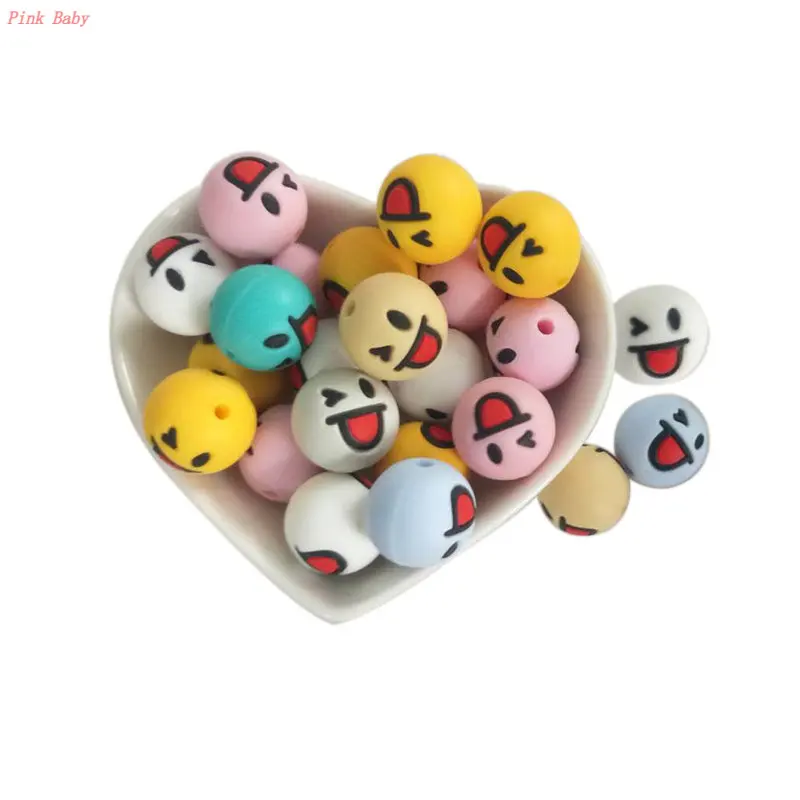 

5pcs 15mm Silicone Smiling Face Beads Baby Toys BEAD TOY Teether for Teeth BABI Accessories Items Teethers Children Dental Care