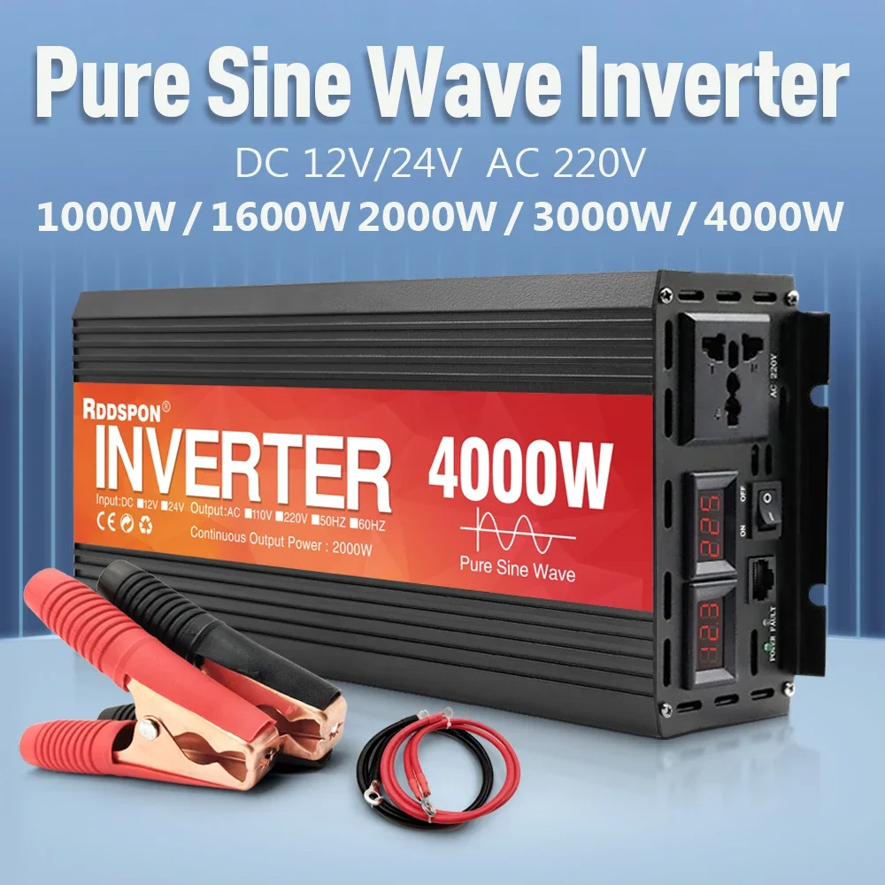 1000W-4000W Pure Sine Wave Inverter DC 12V 24V To AC 220V 50Hz 60Hz Voltage Transformer Converter Solar Off Grid Power Inverters