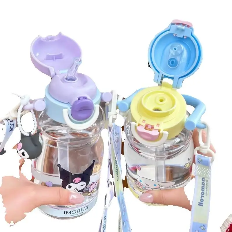 

Kawaii Kuromi High Appearance Double Drink Straw Cup Cute Cartoon Portable Leakproof Water Bottle for Home and Travel