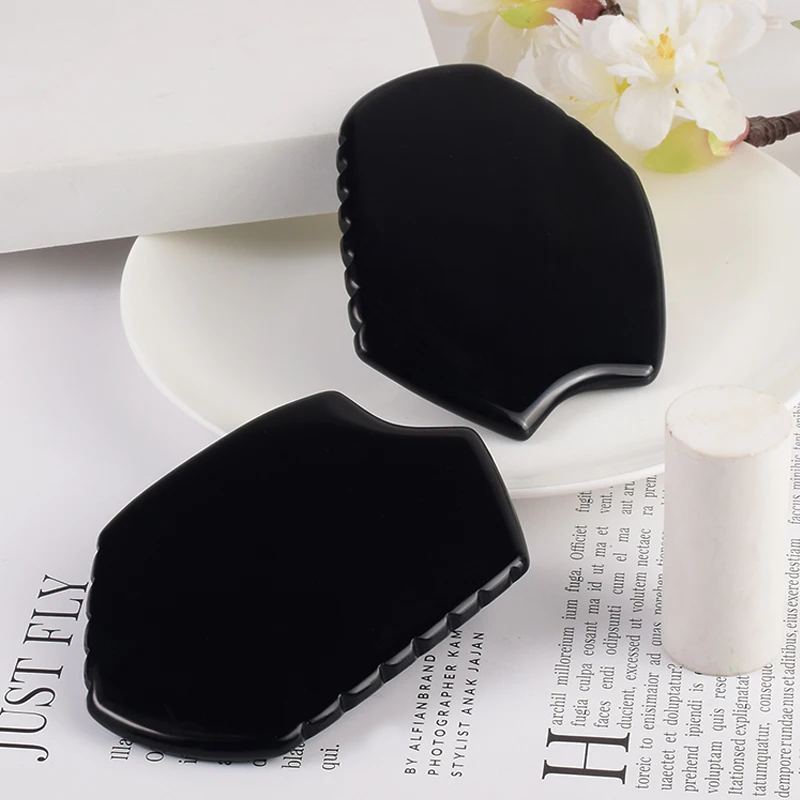 

Black Obsidian Sawtooth Gua Sha Tool Face Massage Head Neck Acupuncture Natural Crystal Stone Scraping Board Beauty Product