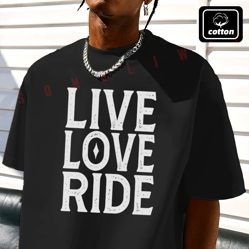 

Men's Cotton T-Shirt Motorcycle Live Love Ride Graphic Tshirt Men's Casual Short Sleeve Tee