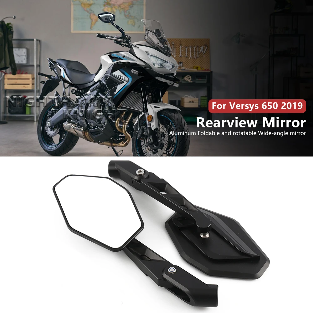 For Kawasaki Versya 300X 650 VERSYS650 2019- Motorcycle Rearview Mirror CNC Aluminum Foldable Rotating Wide Angle Convex Mirror