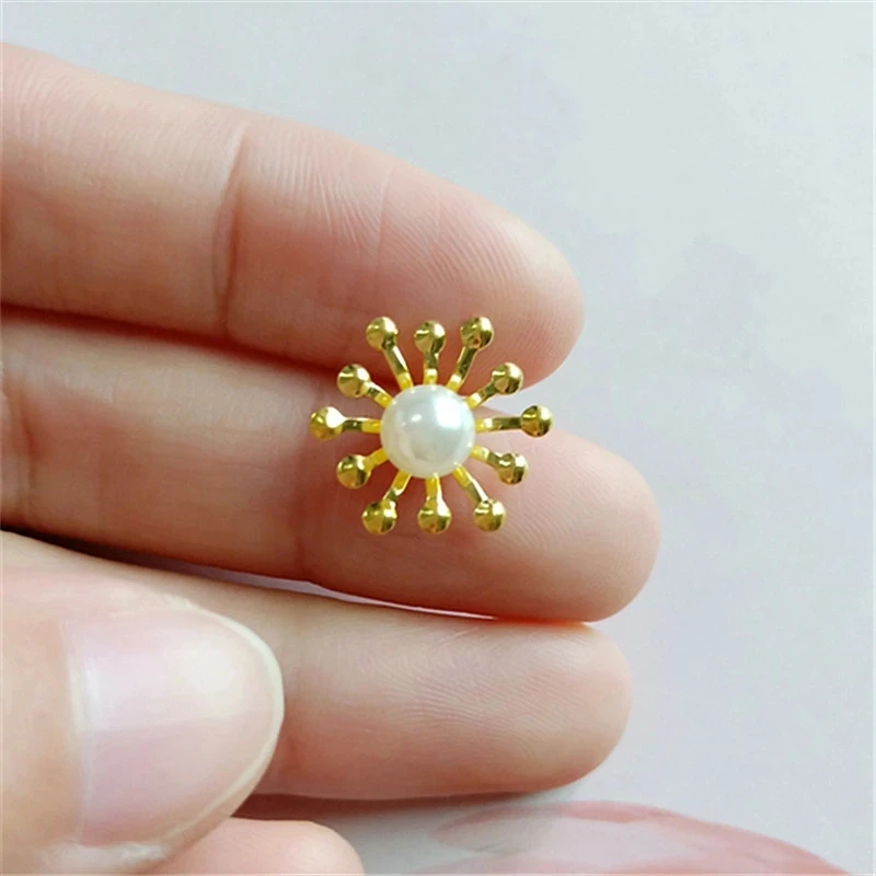 Wholesale 100PCS 15mm Mini Metal Bud Gold Imitation Pearl Flowers Connectors Charm DIY Jewelry Accessories for free shipping