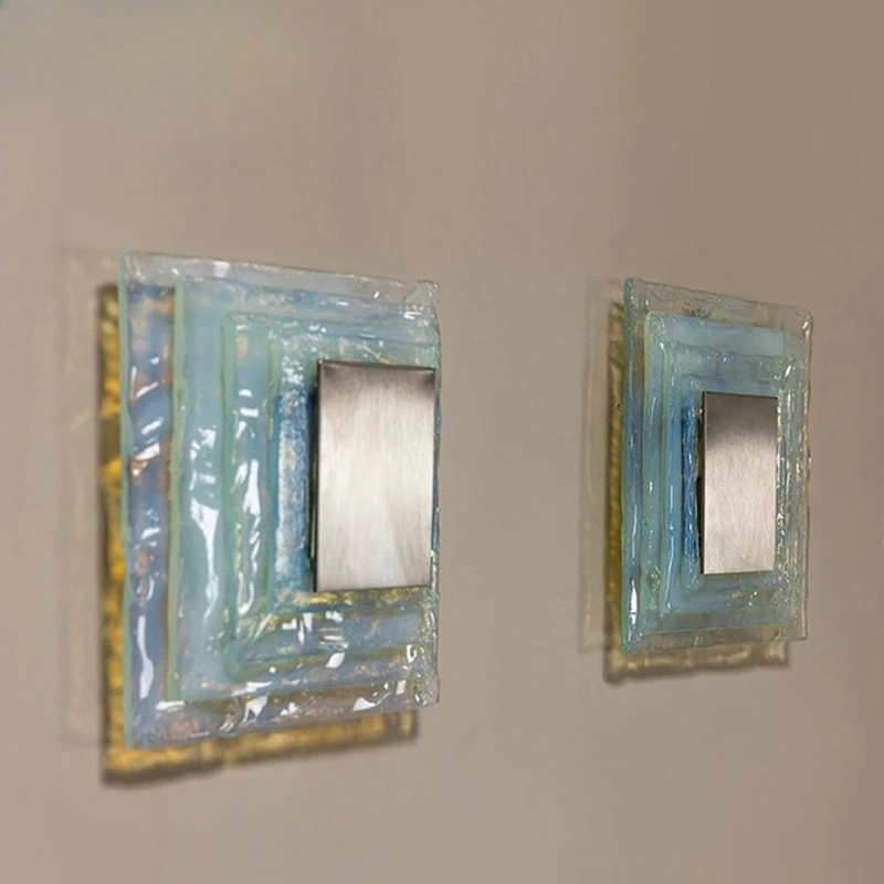 

Italian Four Layers Square Glass Wall Lamps LED Light Moden Minimalist Living Room Bedroom Restaurant Kitchen Atmosphere Sconces