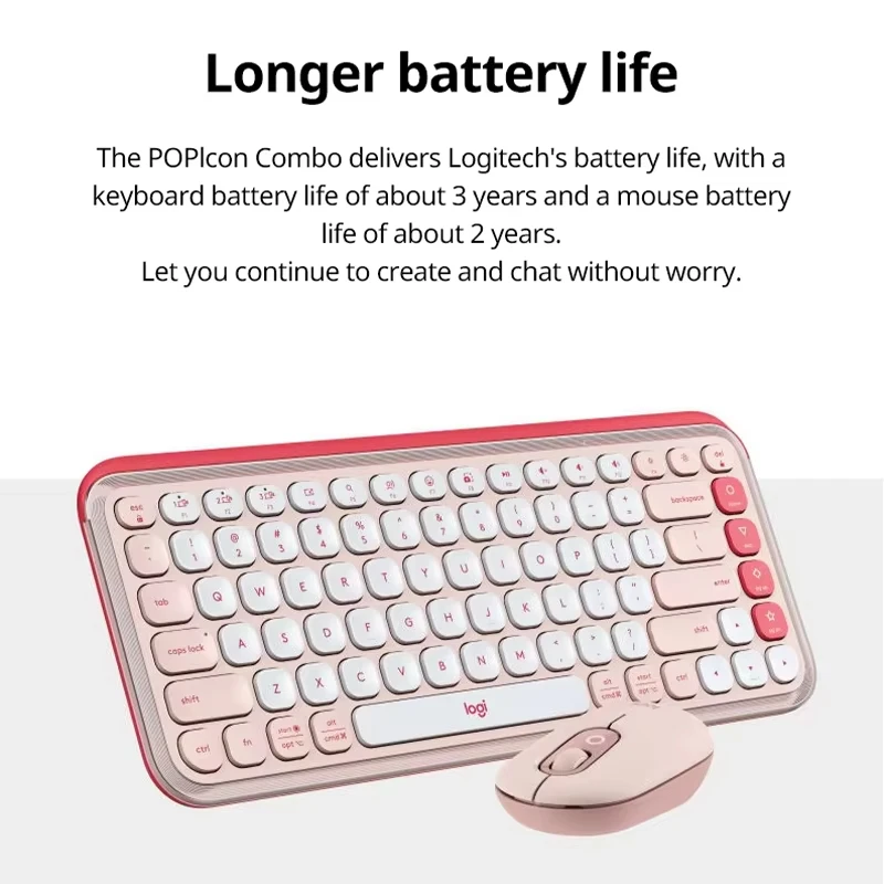 Logitech keyboard mekanis, tombol ikon POP Bluetooth nirkabel dual-mode AI nada ringan keyboard dan kit mouse