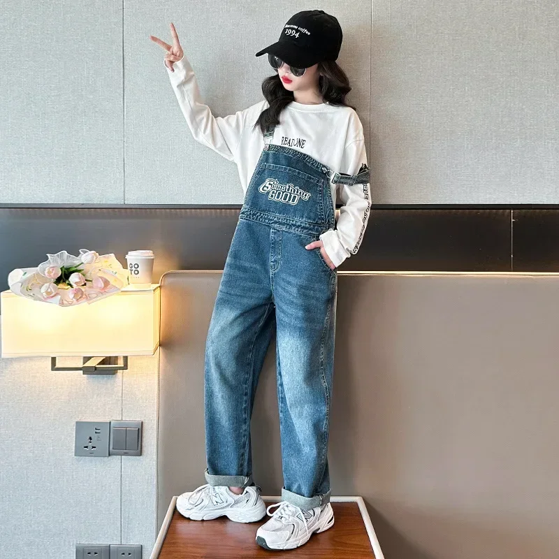 

Spring Autumn Girl Jeans Overalls Teens Denim Rompers Children Denim Jumpsuits Jeans Pants for Kids Overalls 6 8 10 12 14 Years