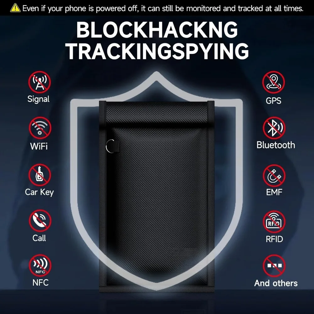 Signal Blocking Phone Pouch, Shields 5G WiFi GPS RFID, Fireproof Waterproof Anti-tracking Privacy Bag for Travel Anti-theft