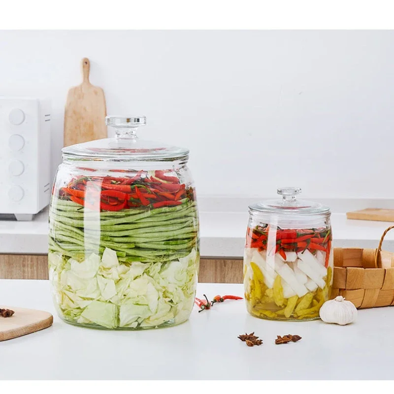 Homemade Pickles Glass Jar with Sealed Lid, Large Capacity Kimchi Pickling Bottle for Vegetables, Household Storage Container