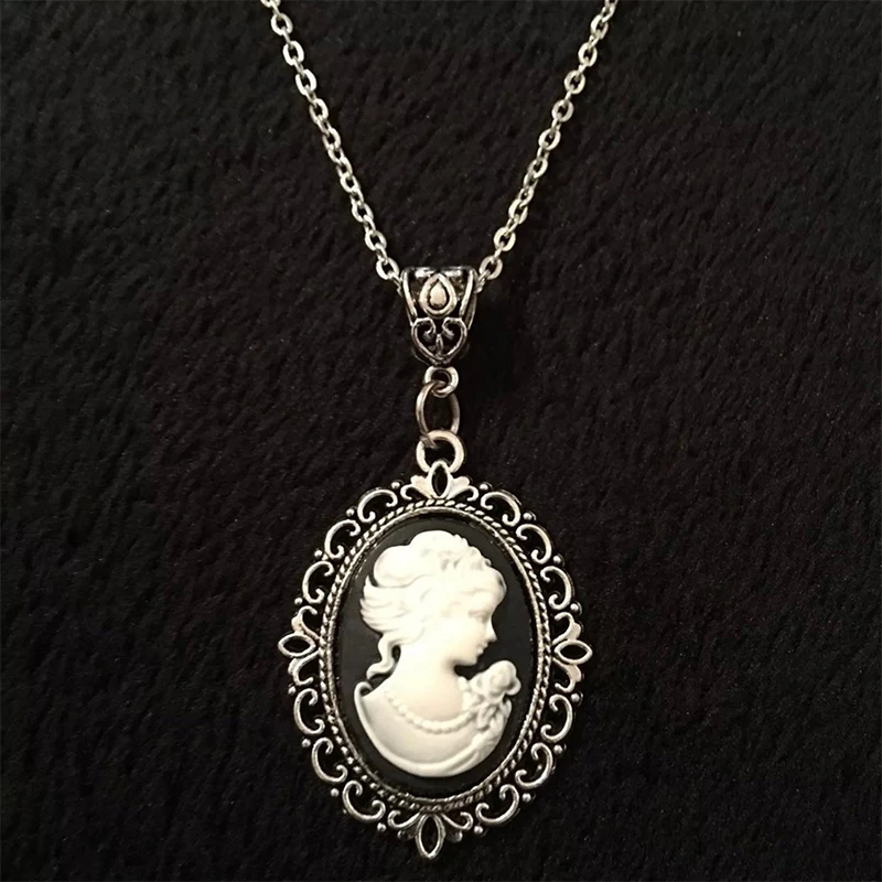 Schöne Cameo-Halskette, gotischer Schmuck, Vintage-Viktorianischer Schnitzanhänger, Choker für Damen und Mädchen – Detail 5