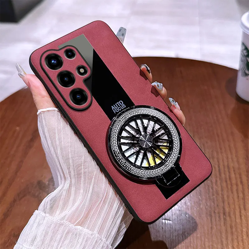 

For INFINIX itel S26 Ultra Case Bracket Luxury Magnetic Holder Plexiglass PU Sheepskin Leather Silicone Phone Back Cover