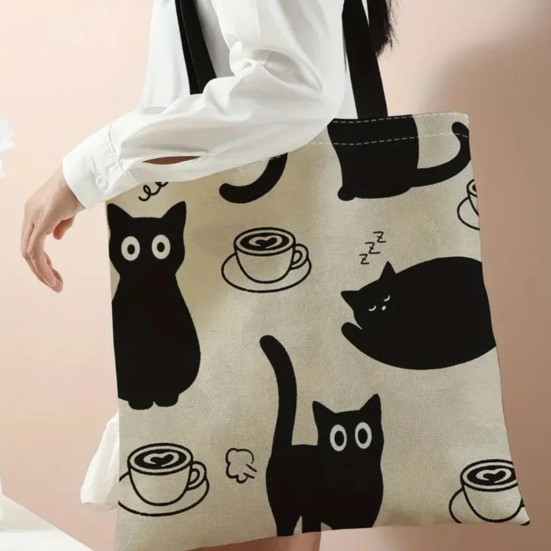 Kawaii Cute Print Tote Bag Cartoon, Large Capacity Canvas Shoulder Bag, Women\'s Casual Shopping Travel Beach Bag