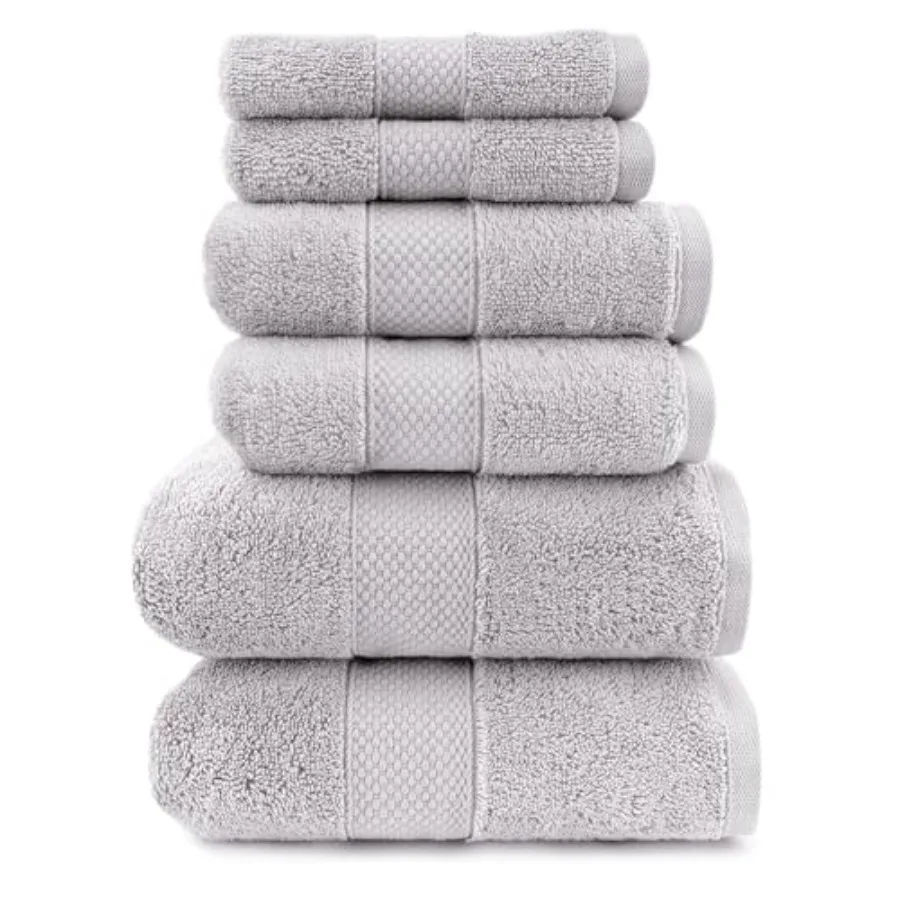 

Набор полотенец Loft Egyptian Cotton Kish Baroom: мягкие и впитывающие, идеальные для рук и больших банных полотенец, 6 штук, серебристые.