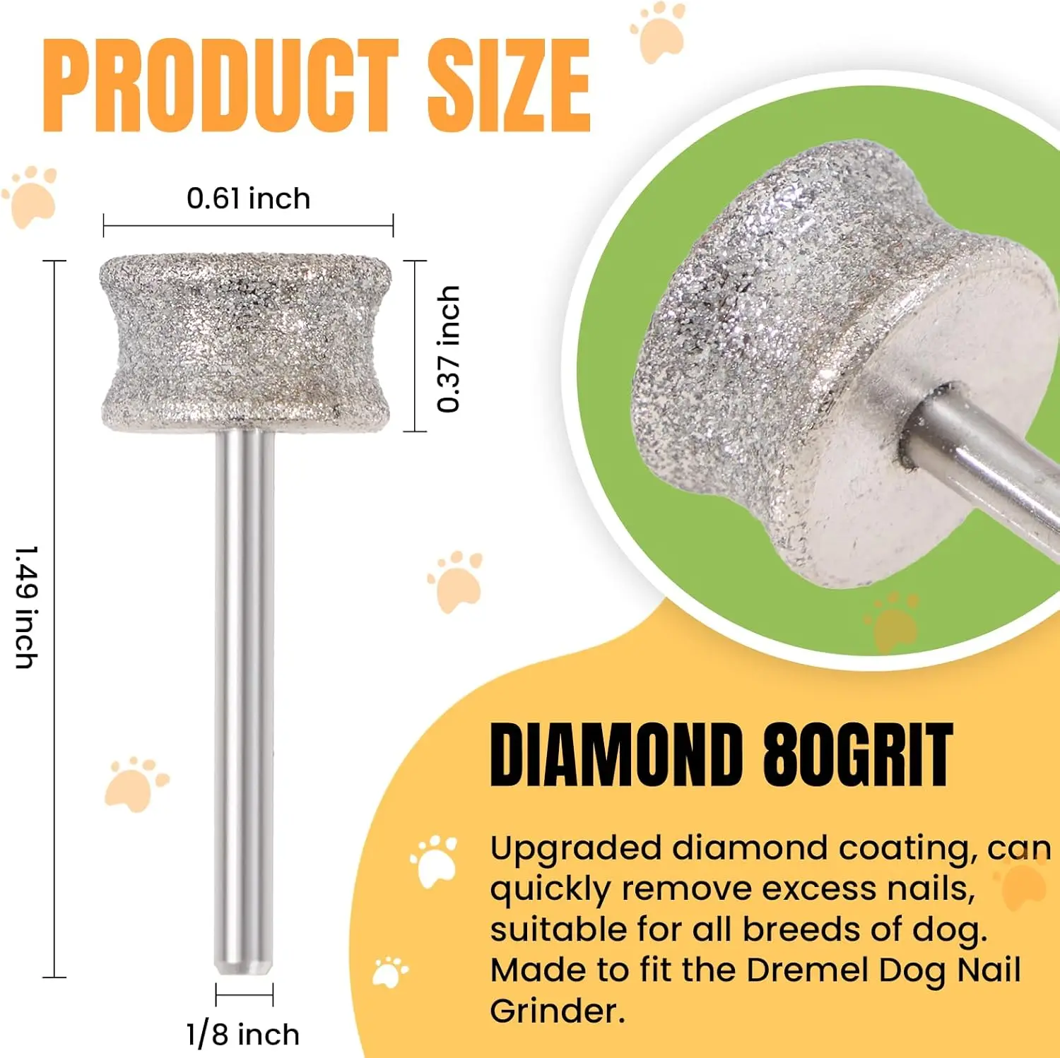 Diamond-Coated Rotary Nail Grinder Bit Low Noise 80 Grit Nail Trimmer Gentle Precise Control For Dremel Dogs Pet Nail Care Tool view 4