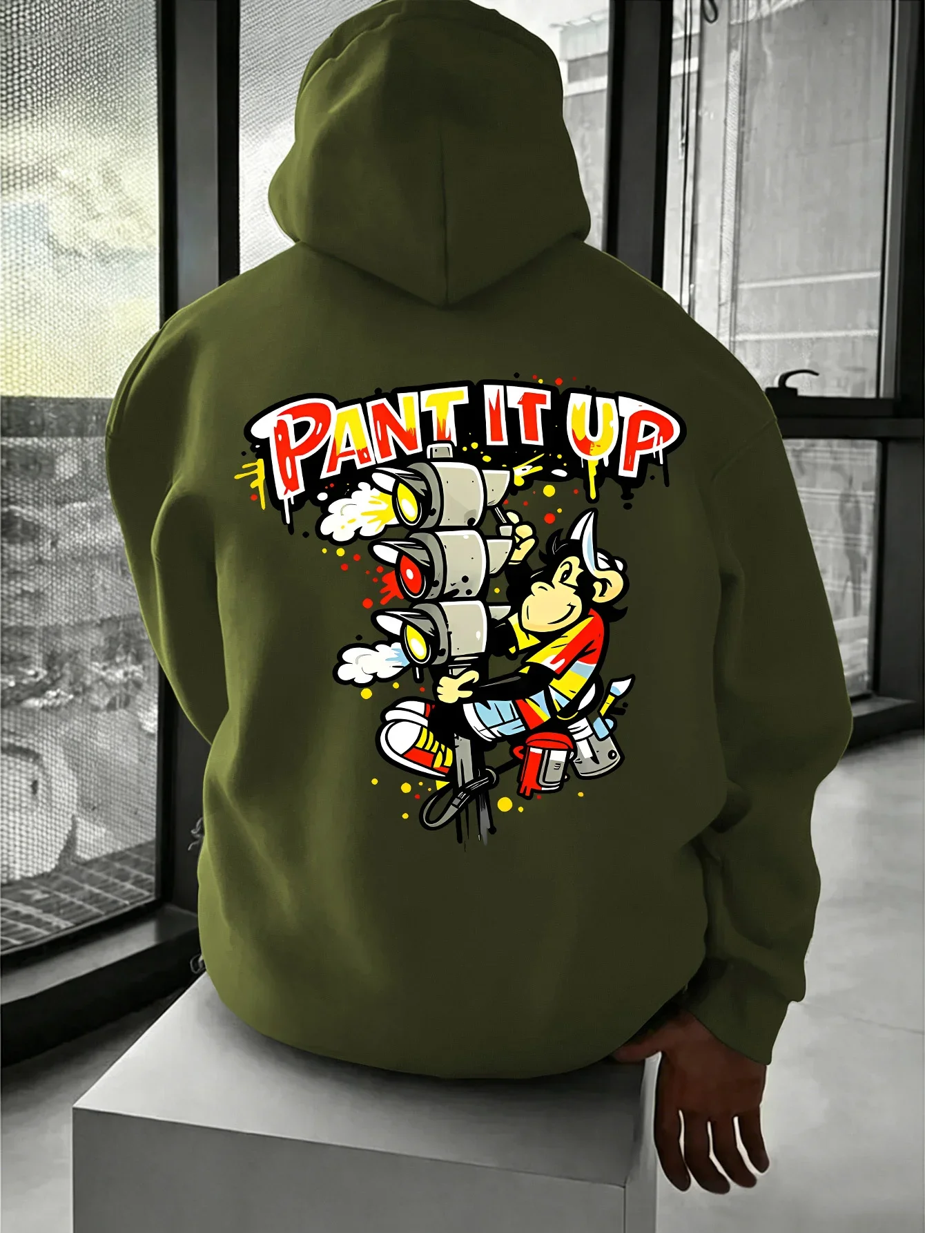 Pant It Up Graffiti Monkey Traffic Light Print Hoodie Unisex Casual Streetwear Pullover Sweatshirt Men Women Autumn Hoody