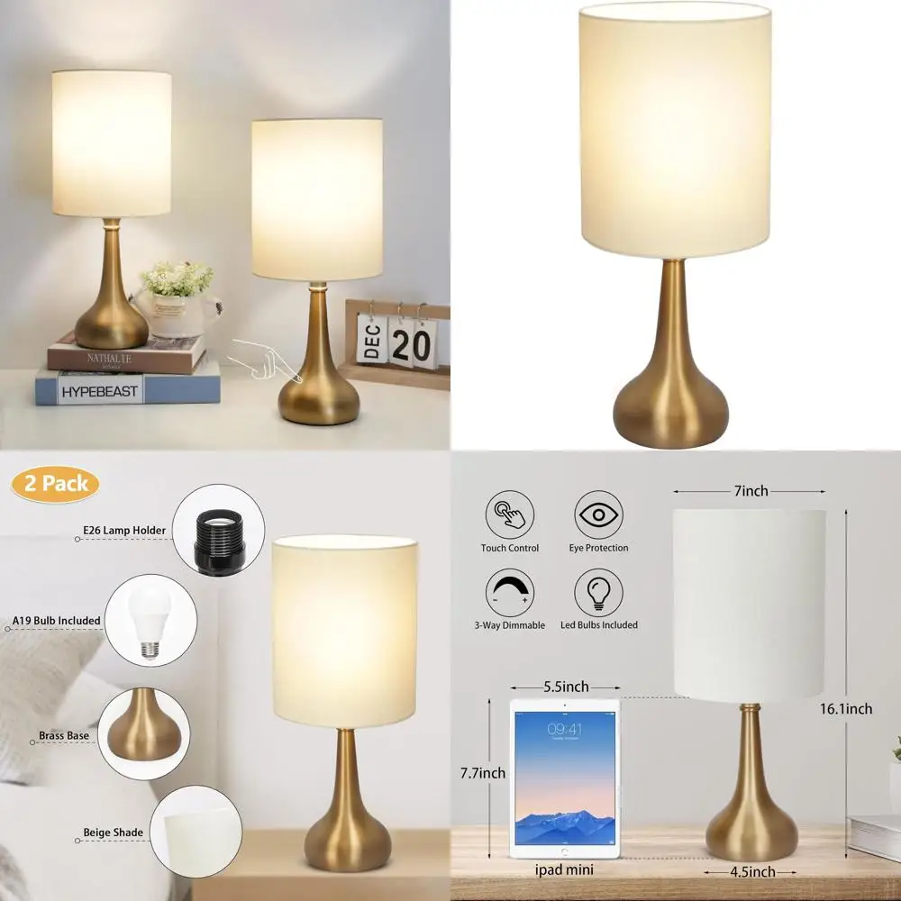 

Пара из 16 сенсорных прикроватных светильников с регулируемой яркостью, латунным основанием и светодиодными лампами в комплекте