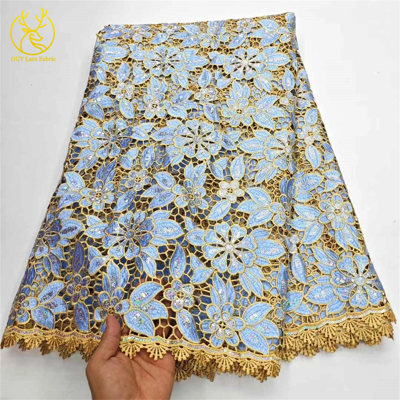 アフリカの高級スパンコール水溶性レース生地2025高品質ナイジェリアギピュールロープレース、レディースパーティードレス縫製用