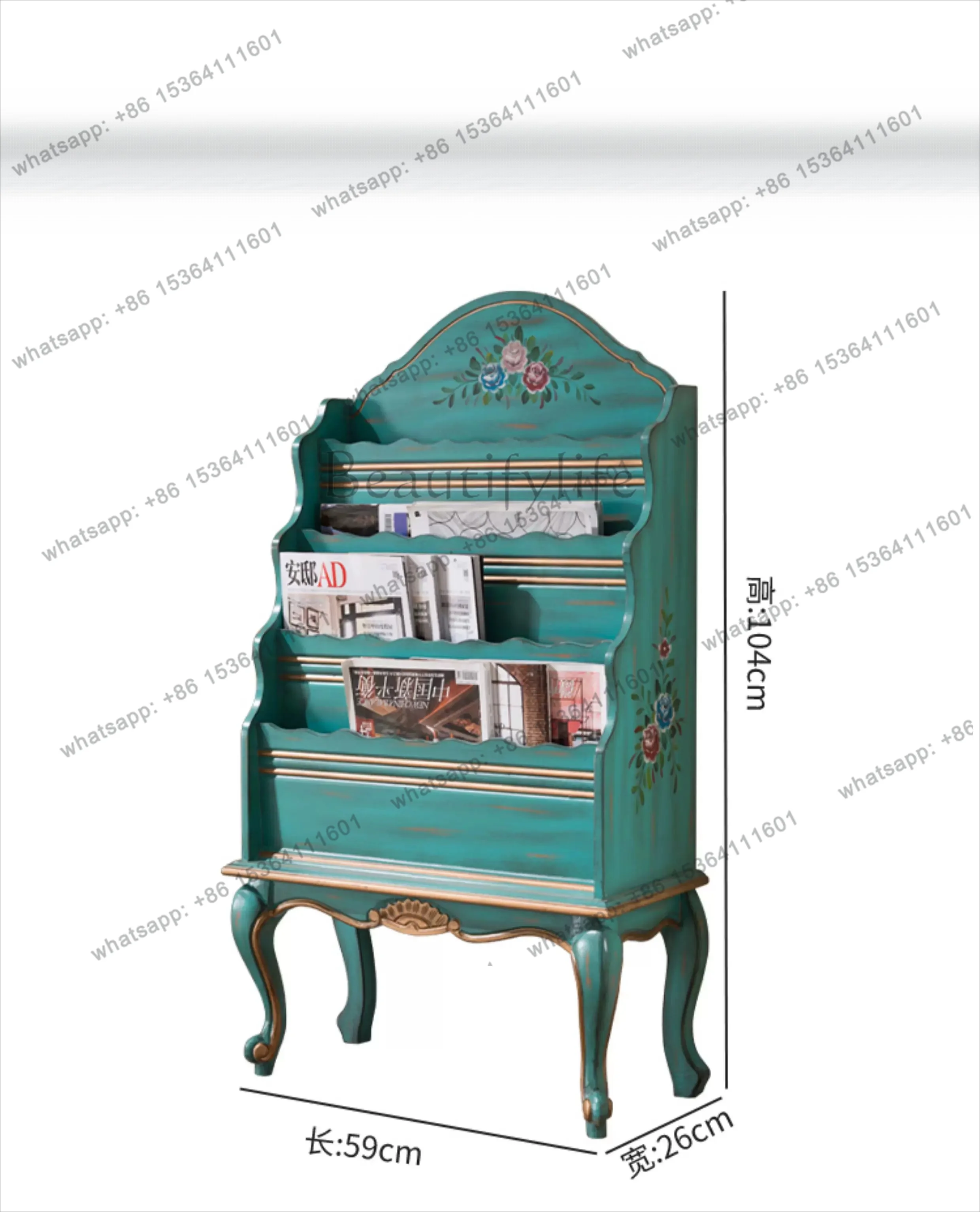 American country-style vintage home bookcase display magazine and newspaper rack, handmade distressed newspaper low cabinet