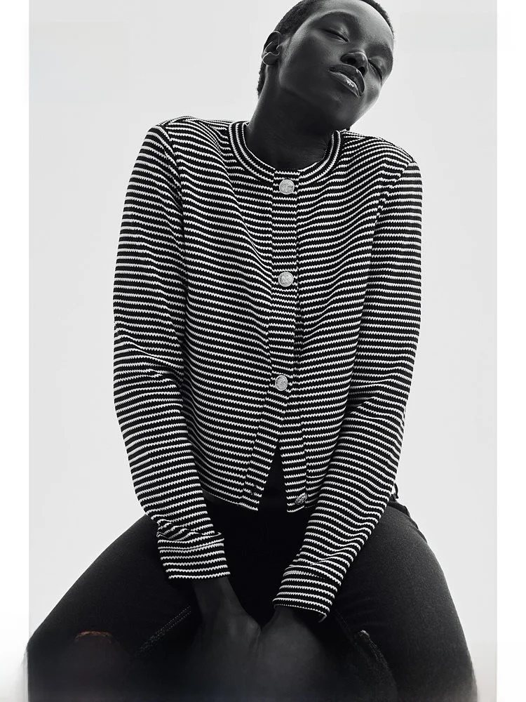 

H&M Women's Knitted Cardigan Long Sve round Ne Casual Spring Texture Ele Sle 269780 Comfortable Ladies Knitwear