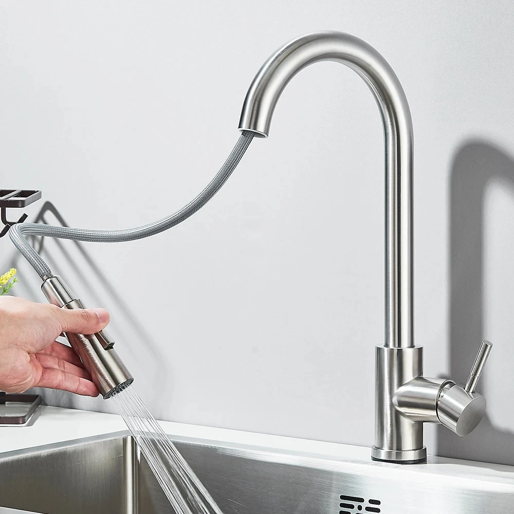 2025 New Chrome Kitchen Faucet, Deck Mount Pull-Out Spout Kitchen Sink Mixer Faucet, Single Handle Spray Spout, Mixer Faucet image 2