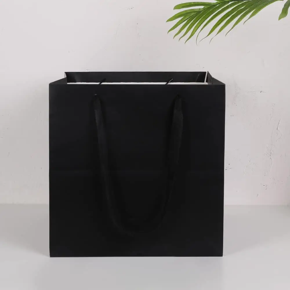

Large Gift Bag，Square Reusable Gift Bags Large for Birthday Wedding Christmas Presents Doll (Black)