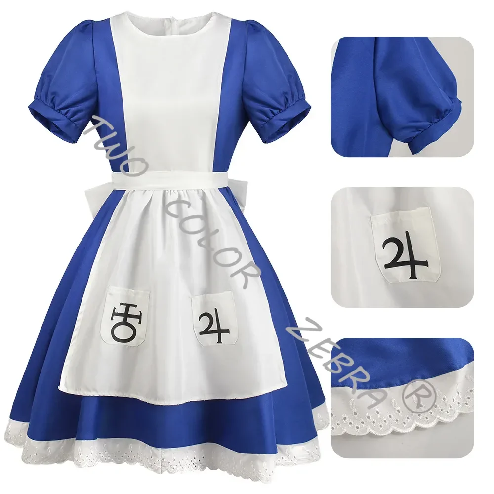 Anime Alice Madness Returns Cosplay Maid Apron Dress Game Madness Returns Alice Cosplay Costume for Women Girls Halloween Party