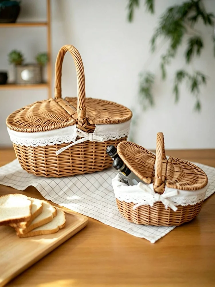 

Handheld Willow Woven Picnic Basket Fruit Storage Basket Small Bamboo Basket Harvest Basket Eco Friendly l Material