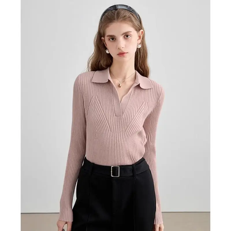 

Korean Style V-neck Solid Color Knitted Sweater Spring/Autumn New High Quality Elegant Soft Comfort Women's Top E11265