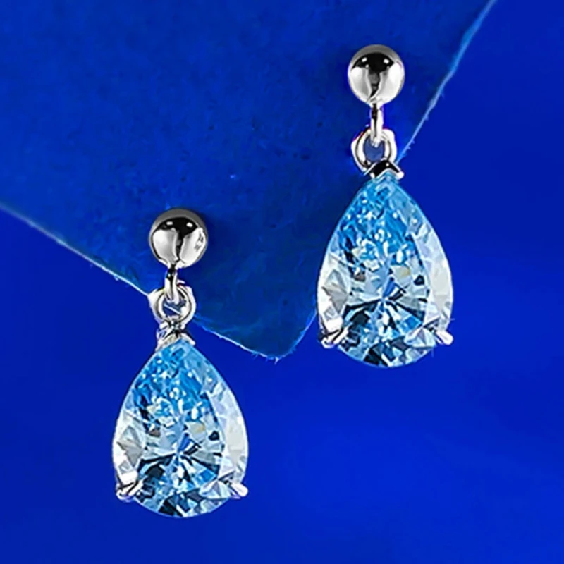 

Gazing Jewelry100% 925 Sterling Silver Pear Cut 7*10 MM Aquamarine Gemstone Drop Earrings Studs Fine Jewelry for Women Wholesale