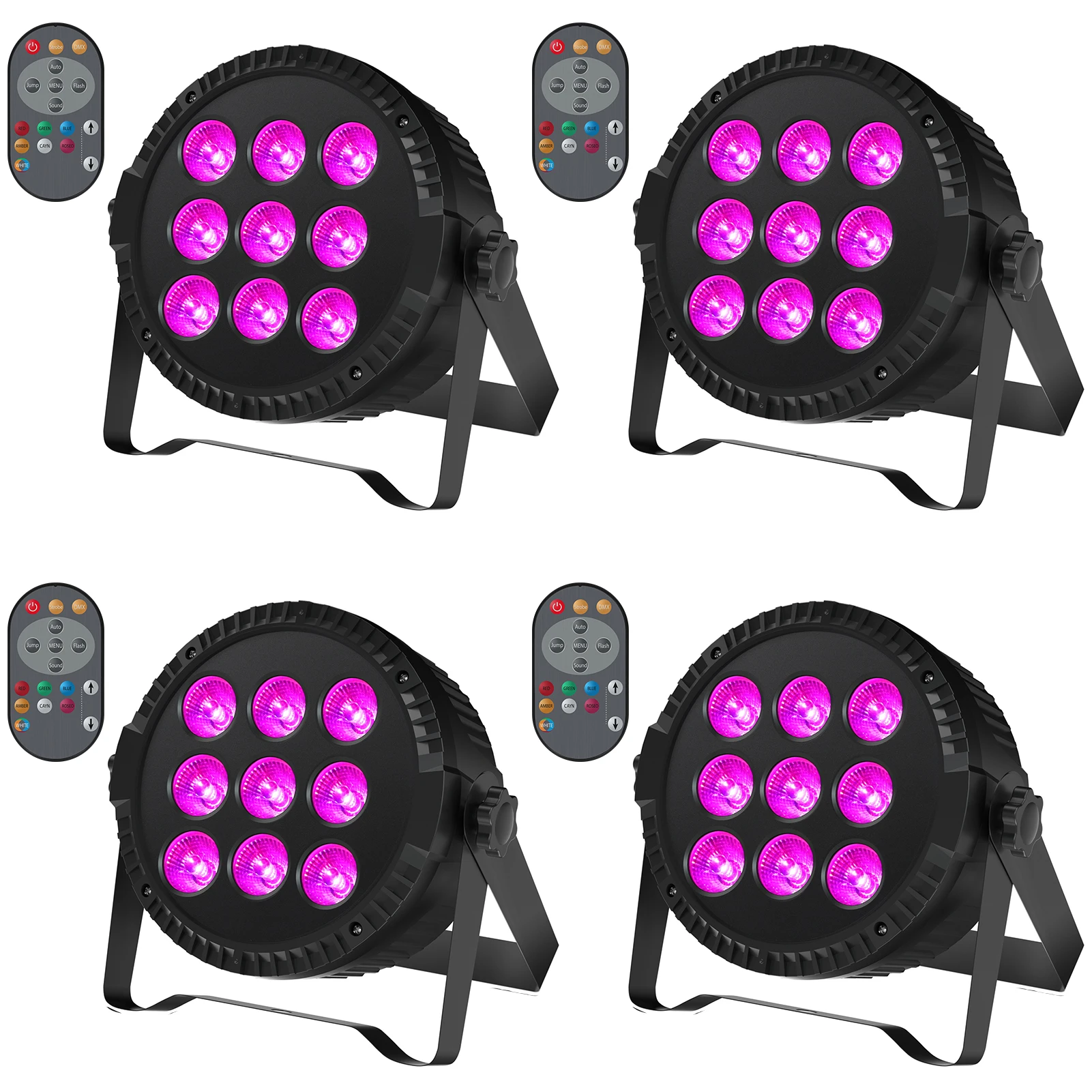GEFENSI 4PCS Stage Light 54W RGBW 4in1 9LED Par Lights DMX512 Sound Remote Control Flat Effect Light For DJ Disco Wedding Show