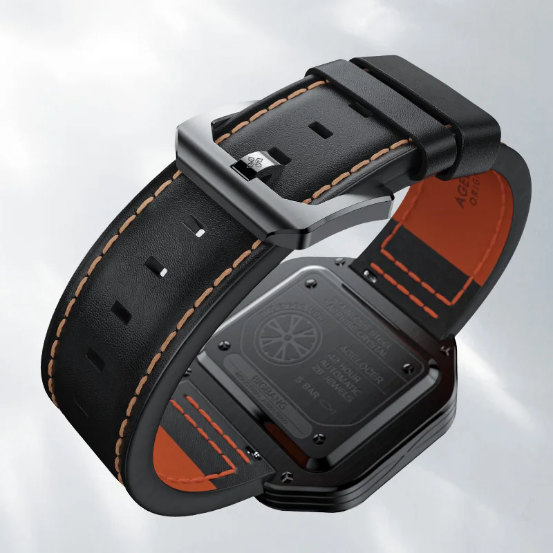 AGELOCER orologio da corsa originale da uomo quadrato luminoso scheletro orologio meccanico automatico regalo di compleanno per uomo