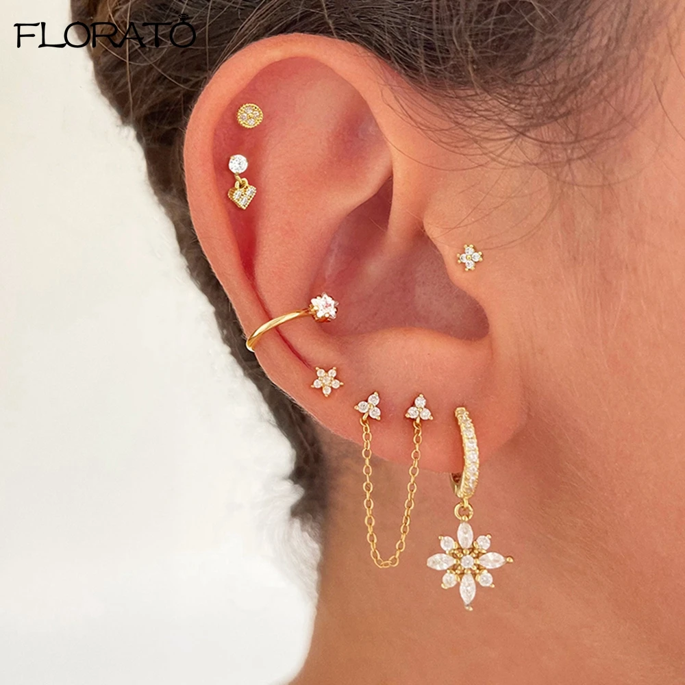 Zircon Cross Earrings For Women 925 Silver Needle Star Pendant Hoop Earrings Piercing Earrings Hoops Pendientes Jewelry Gift