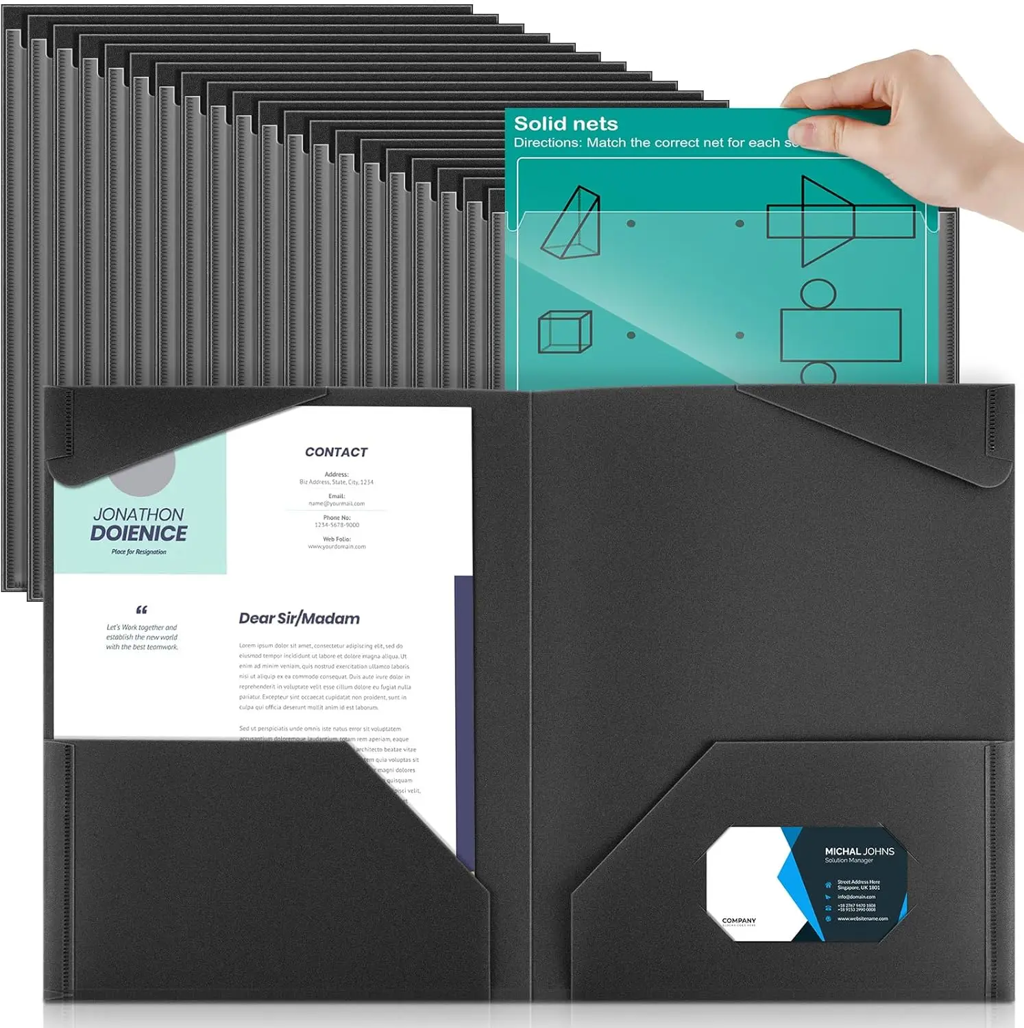 

60 Pcs Heavy Duty Plastic Folders with Clear Front Pockets, 2 Pockets & Card Slot for School Office