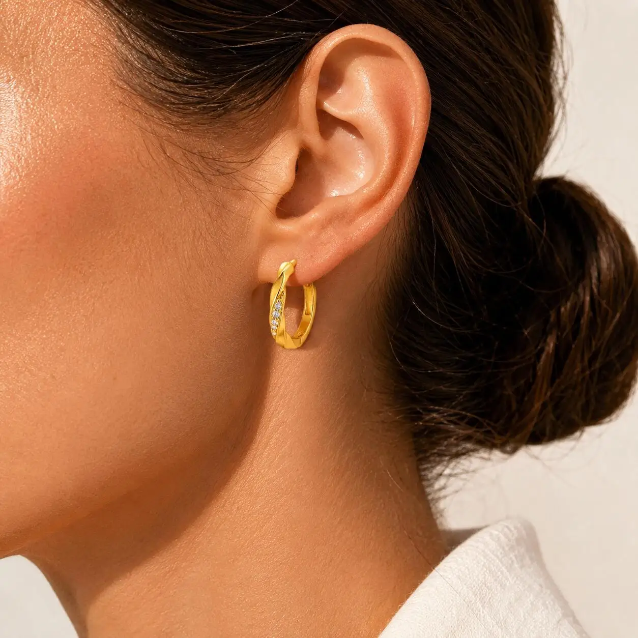 Mobius Twisted Huggie Hoop Earrings for Women, Geometric Micro Pave CZ Stone, 18K Gold Plated Waterproof  Ear Jewelry