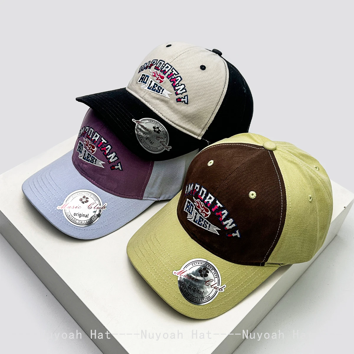 

New Unisex Preppy Style Letters Embroidery Baseball Hats Sunshade Color Block Versatile Personal Peaked Caps Fashion ins Korean