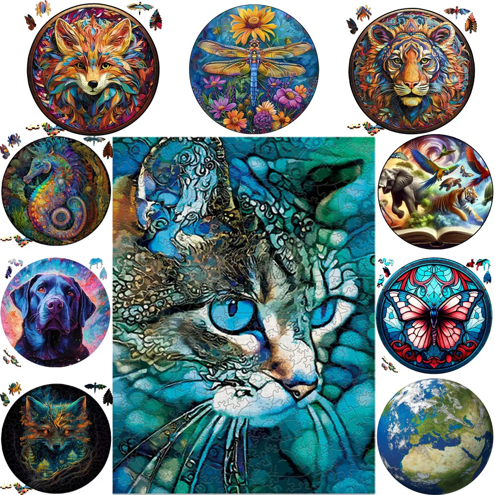 Puzzle rectangulaire en bois avec chat, Animal, pour adultes et enfants, joli papillon, Puzzle de haute qualité, Twister cérébral, jouets de fête en famille