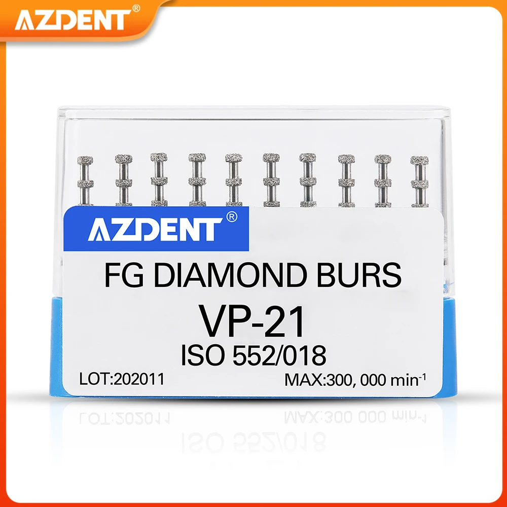 Dental FG Diamond Burs VP-21 AZDENT Preparation Depth Marking Medium Grit 1.6mm for High Speed Handpiece 300,000RPM Autoclavable